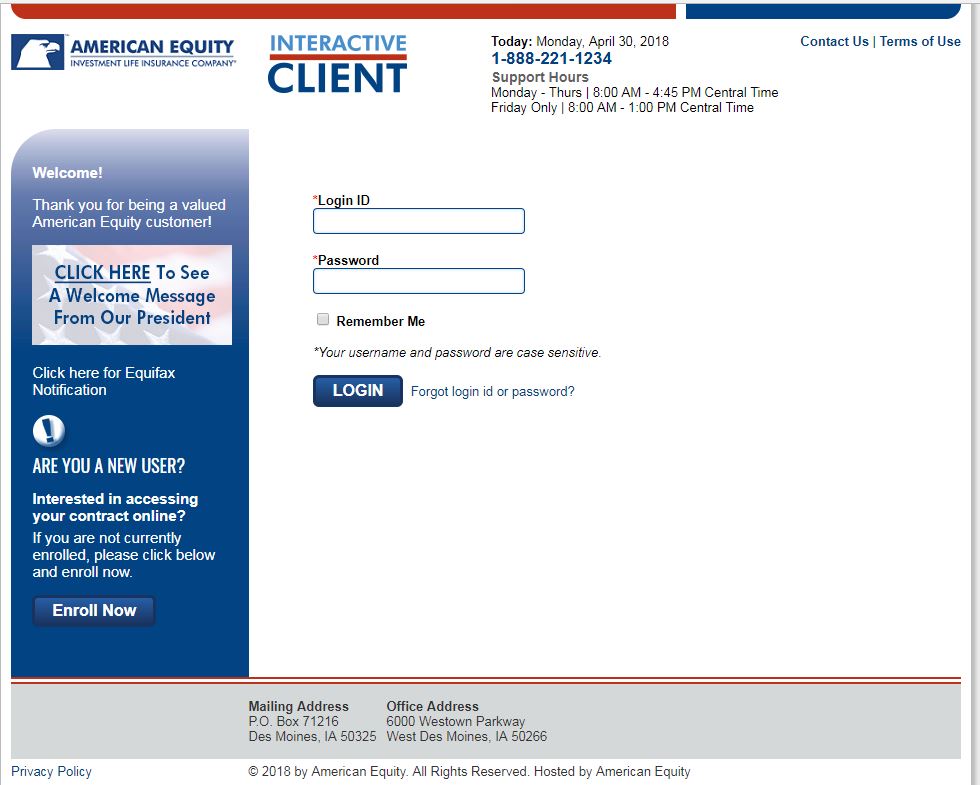 Click here to open Client Website American Equity Client Website